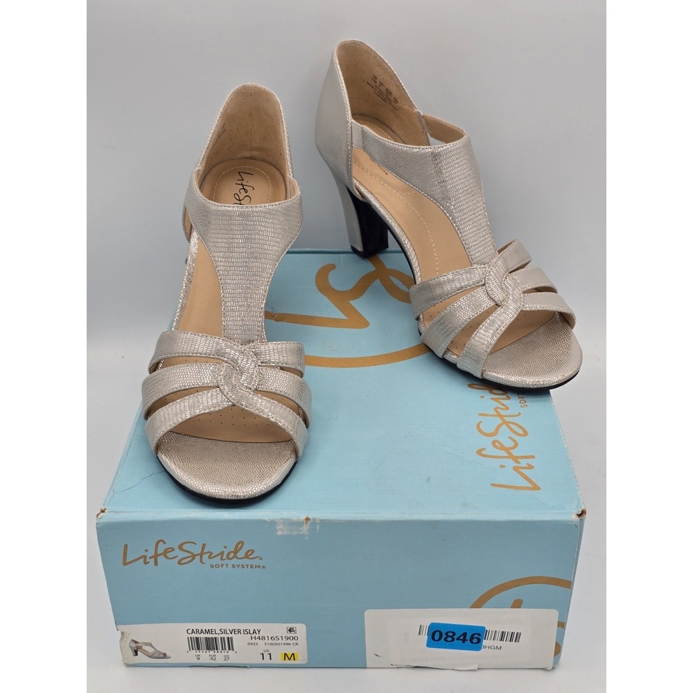 LifeStride Platinum Caramel‎ Strappy Block Heel Open Toe 11 M - NWB